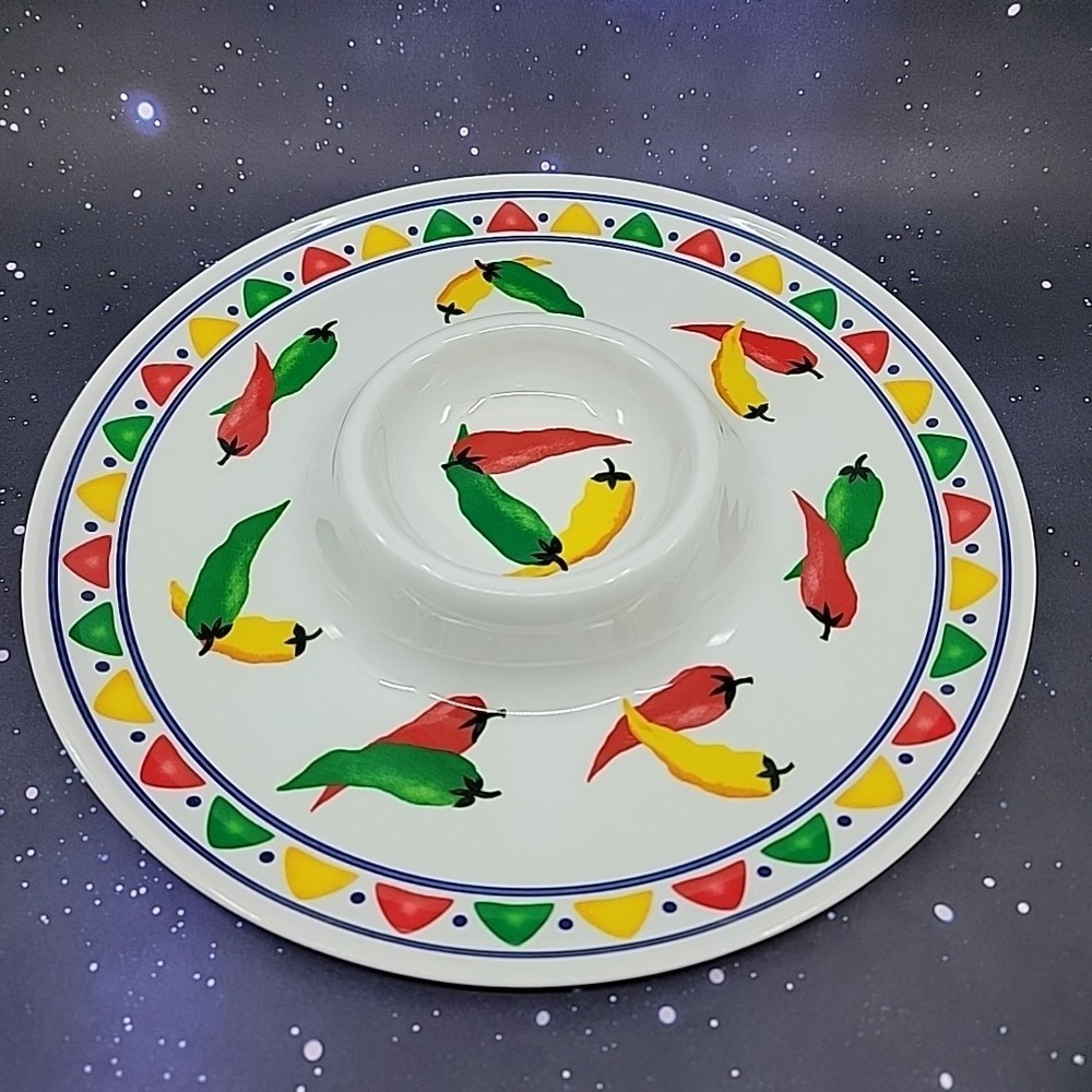 Reston Lloyd Eurita Melamine Chip & Dip Tray Chili‎ Pepper Style No. 03633
